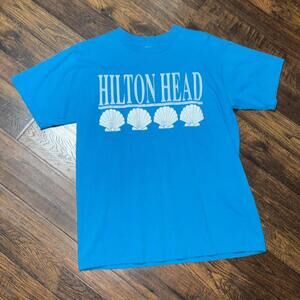 single stitch hilton head tee on a clean oneita tag